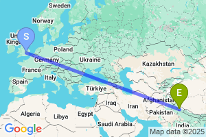 Map of the flight from London Luton to Dehradun