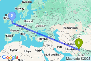 Map of the flight from London Luton to Indira Gandhi International 