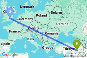 Map of the flight from London Luton to Diyarbakir