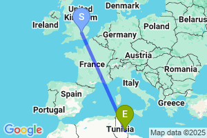 Map of the flight from London Luton to Djerba