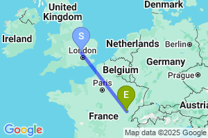 Map of the flight from London Luton to Dole Tavaux