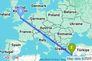 Map of the flight from London Luton to Dalaman