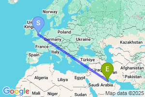 Map of the flight from London Luton to Dammam