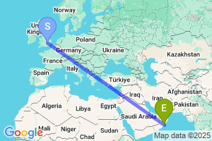 Map of the flight from London Luton to Duqm