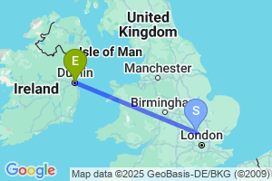 Map of the flight from London Luton to Dublin