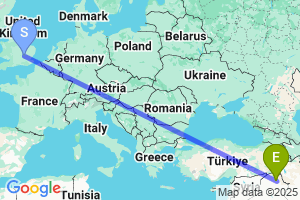 Map of the flight from London Luton to Erbil