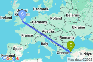 Map of the flight from London Luton to Edremit / Korfez