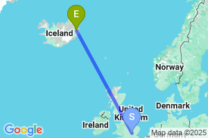 Map of the flight from London Luton to Egilsstadir