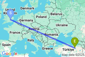 Map of the flight from London Luton to Erzincan