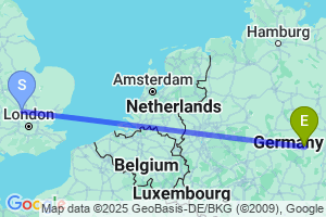 Map of the flight from London Luton to Erfurt