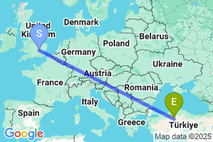 Map of the flight from London Luton to Ankara Esenboga