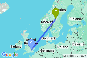 Map of the flight from London Luton to Sveg