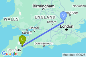 Map of the flight from London Luton to Exeter