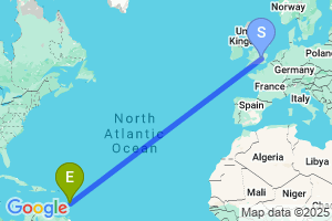 Map of the flight from London Luton to Fort De France