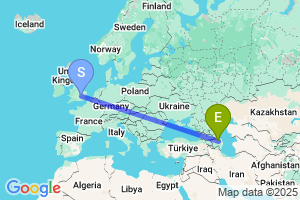 Map of the flight from London Luton to Qabala