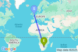 Map of the flight from London Luton to Gaborone