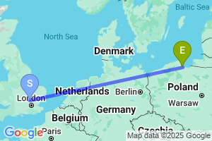 Map of the flight from London Luton to Gdansk