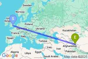 Map of the flight from London Luton to Gilgit