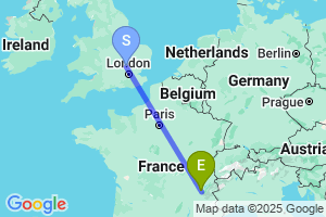 Map of the flight from London Luton to Grenoble