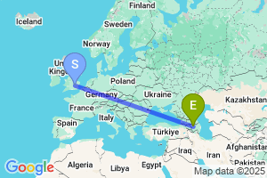 Map of the flight from London Luton to Ganja International