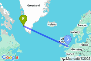 Map of the flight from London Luton to Nuuk