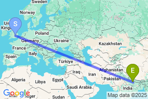 Map of the flight from London Luton to Gorakhpur