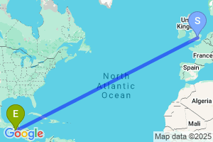 Map of the flight from London Luton to Guatemala City