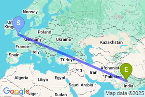 Map of the flight from London Luton to Gwalior