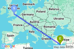 Map of the flight from London Luton to Gazipasa