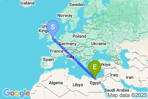 Map of the flight from London Luton to Alexandria Borg El Arab