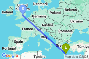 Map of the flight from London Luton to Crete Heraklion