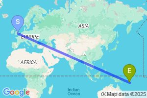 Map of the flight from London Luton to Honiara