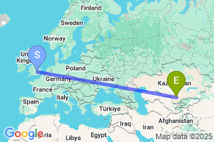 Map of the flight from London Luton to Turkestan