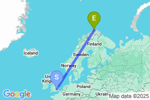 Map of the flight from London Luton to Honningsvag Valan