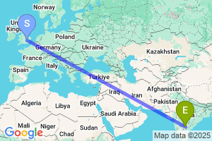 Map of the flight from London Luton to Hyderabad