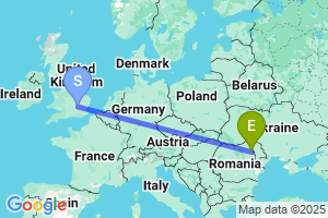 Map of the flight from London Luton to Iasi