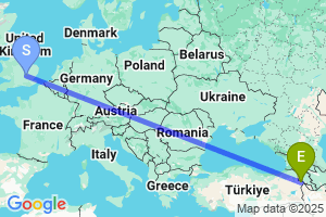 Map of the flight from London Luton to Igdir