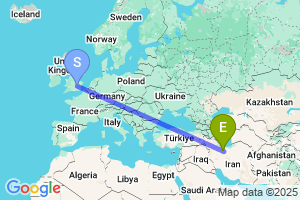 Map of the flight from London Luton to Imam Khomeini International