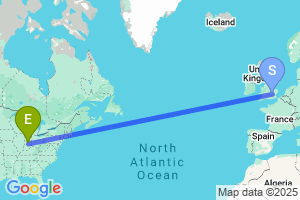 Map of the flight from London Luton to Indianapolis
