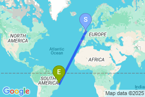 Map of the flight from London Luton to Ilheus