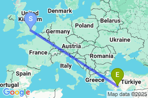 Map of the flight from London Luton to Isparta