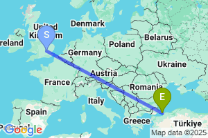 Map of the flight from London Luton to Istanbul