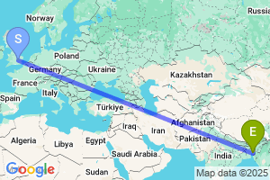 Map of the flight from London Luton to Agartala