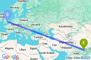 Map of the flight from London Luton to Bagdogra