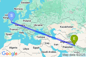 Map of the flight from London Luton to Chandigarh