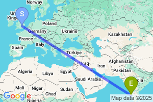 Map of the flight from London Luton to Mangalore