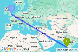 Map of the flight from London Luton to Belgaum