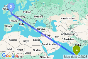 Map of the flight from London Luton to Madurai