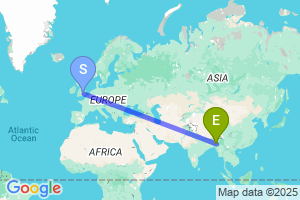 Map of the flight from London Luton to Silchar