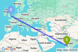 Map of the flight from London Luton to Aurangabad